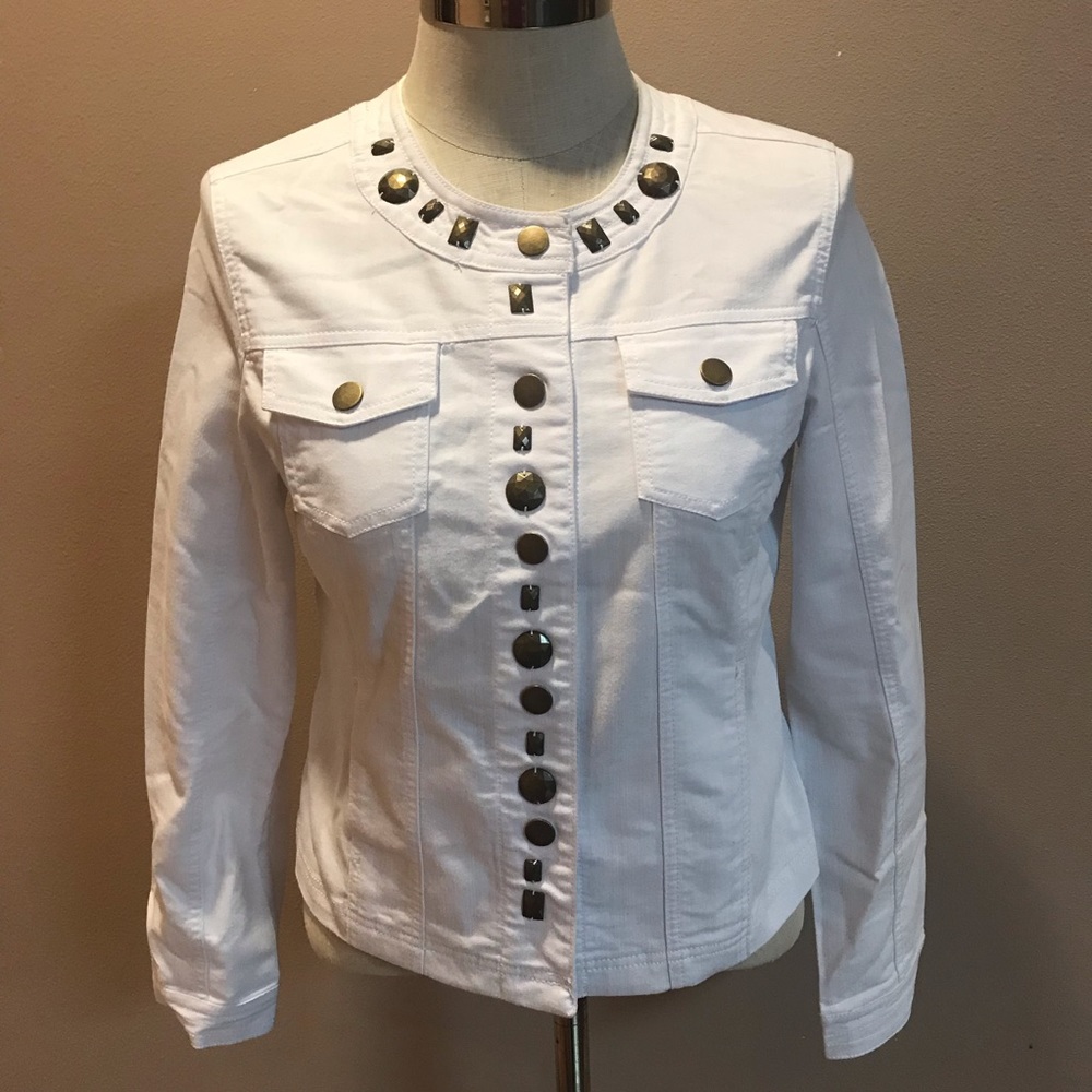 White Denim Jacket with Bronze Beading/Buttons